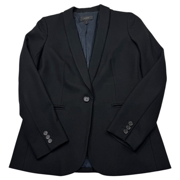 J.CREW Parke Blazer G7726 One Button Jacket Shawl Collar Dot Lined Black Size 4 - Picture 10 of 13